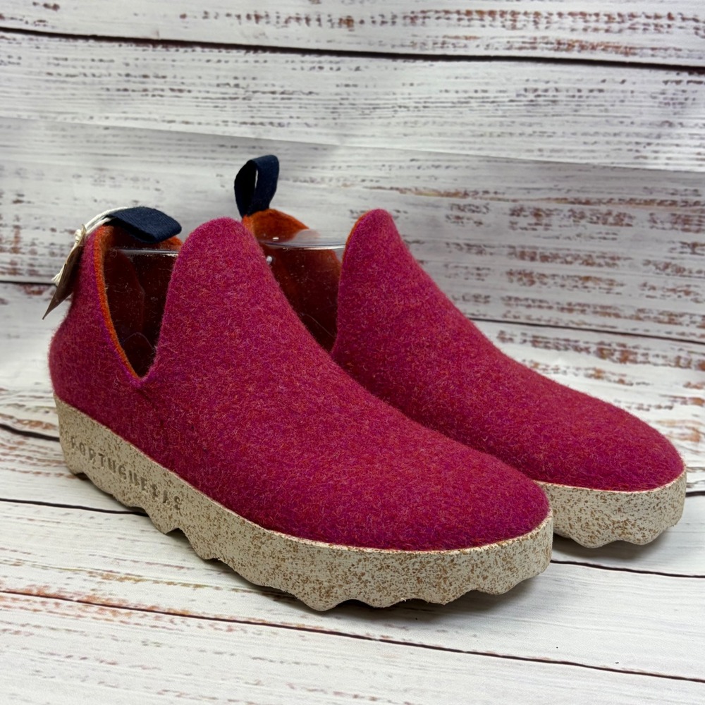 Asportuguesas City Fuchsia Pink Wool Felt Cork Platform Slip On Shoes size 7 NWT - Picture 3 of 10